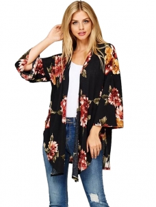 2 Colors S-XL Fashion Floral Print Irregular Coats