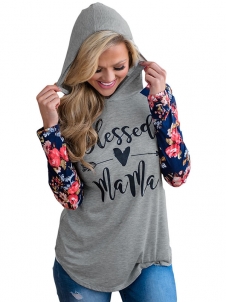 4 Colors S-XXL Floral Raglan Sleeve Sweatshit&Hoodies