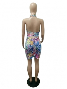 Colorful Halter Sexy Bodycon Mini Dress