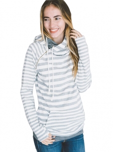 Grey S-3XL Casual Stripes Long Sleeve Sweatshit&Hoodies