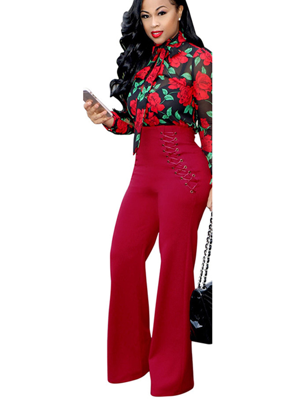 3 Colors S-XL Lace-Up High Waist Pants