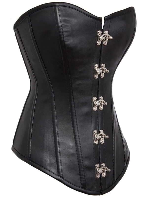 Black S-3XL Faux Steampunk Leather Corset 