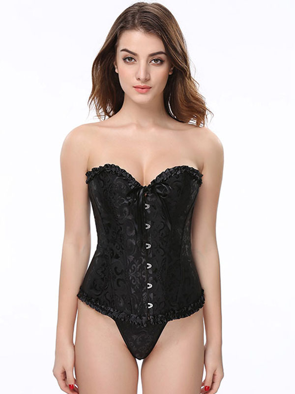 Black Strapless Brocade Bridal Corset S-2XL