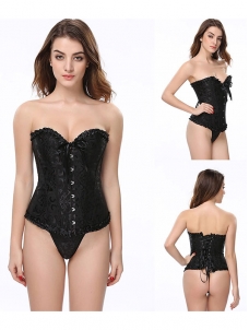 Black Strapless Brocade Bridal Corset S-2XL
