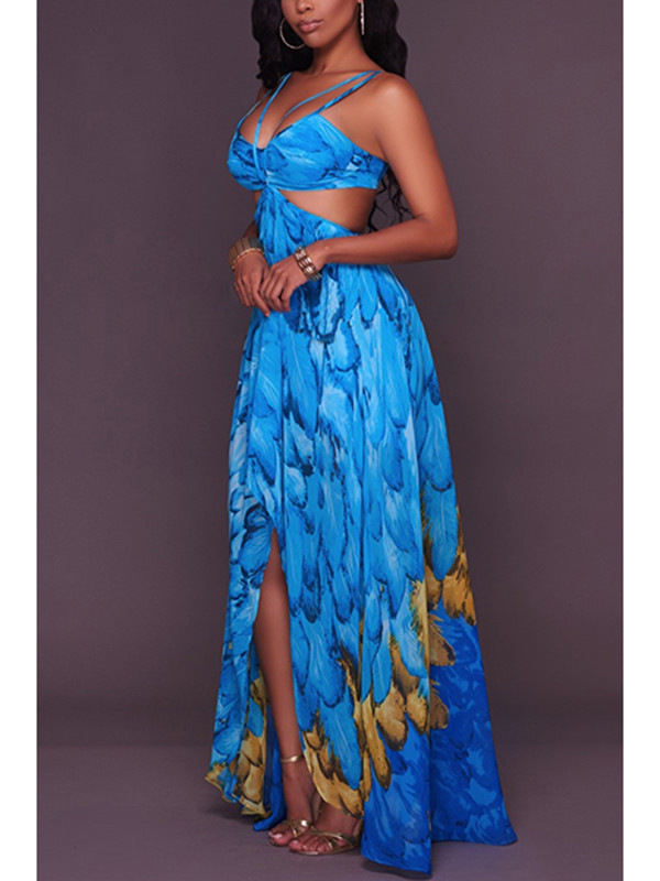 Chiffon Bohemian V Neck Spaghetti A Line Dresses