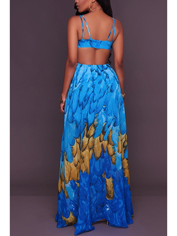Chiffon Bohemian V Neck Spaghetti A Line Dresses