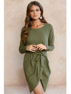 Green Long Sleeves Asymmetrical Sweater Dress 