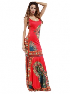 Red Trendy Spaghetti Strap Sleeveless Printed Dress