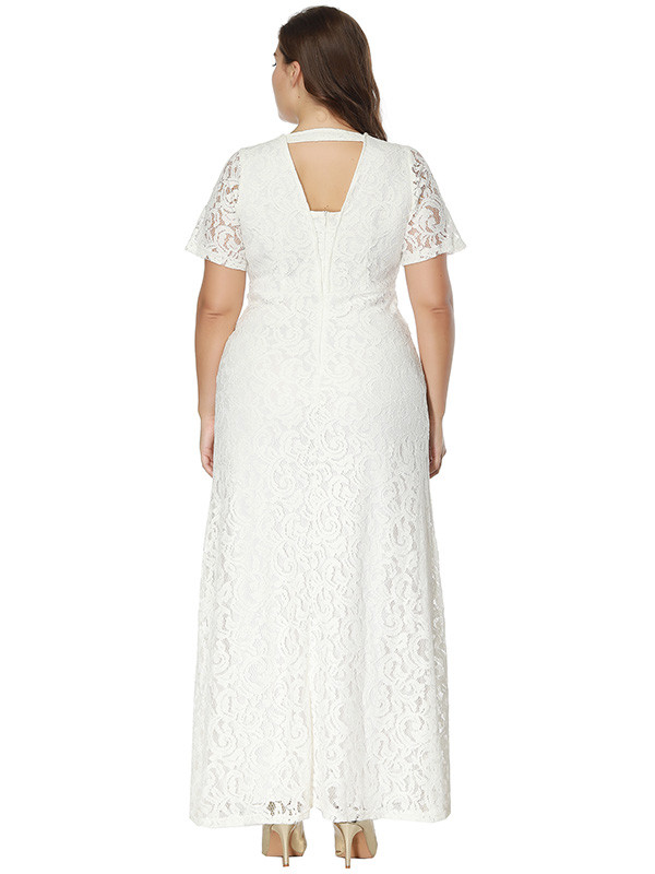 White Floral Printed Chiffon Plus Size Dress