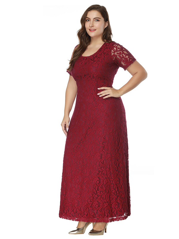 Wine Red Floral Printed Chiffon Plus Size Dress