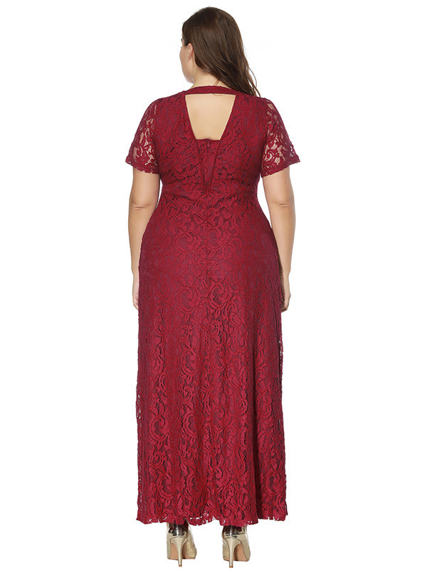 Wine Red Floral Printed Chiffon Plus Size Dress