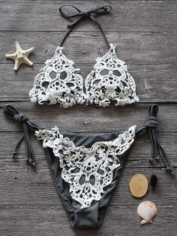 Women Sexy Halter Neck Bikini Sets Swimwear Grey