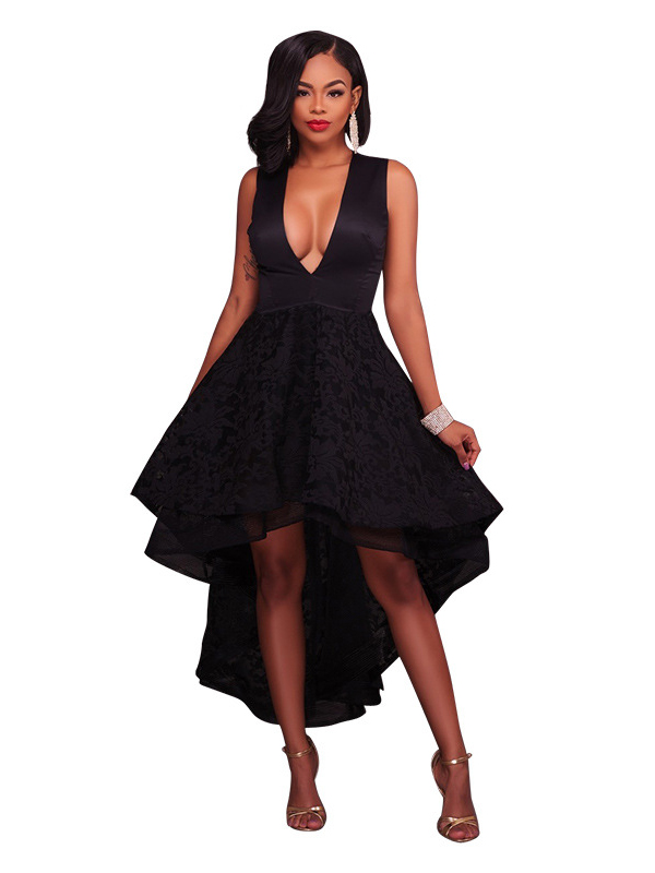 Women V-neck Sleeveless Sexy Party Dress Black