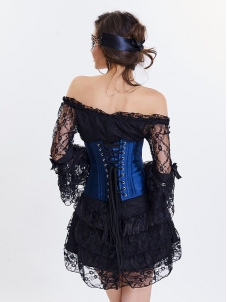 Blue Sexy Embroidery Waist Trainer Underbust Corsets 