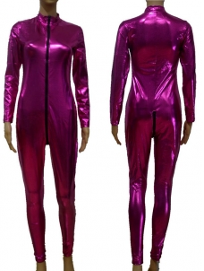 Red Color Fashion Faux Leather Jumpsuit