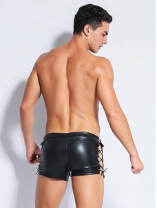 Sexy Men Leather Shorts Exotic Lingerie Lace-up Zipper Design Underpants