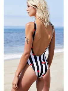 Sexy Striped V Neck One Piece Swimwear