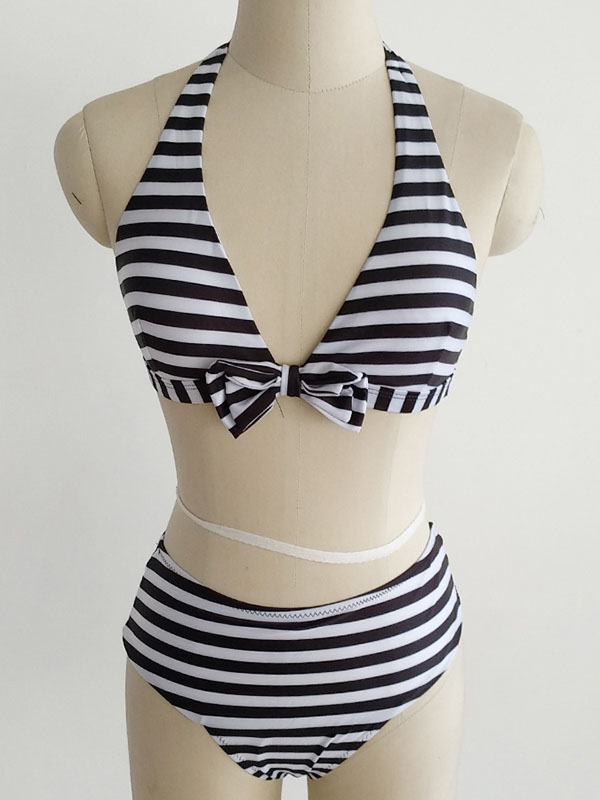 Fashion Halter Striped Beach Swimsuit Set for Women