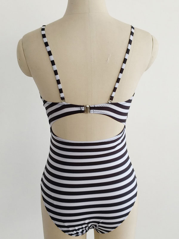 Sexy Spaghetti Strap Striped One Pieces Swimsuit