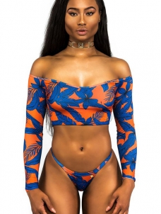 Fashion Off Shoulder Long Sleeve Top with Bikini Set