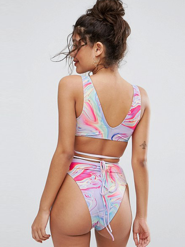 Fashion Colorful Printed Bandage Bikini Sets For Women