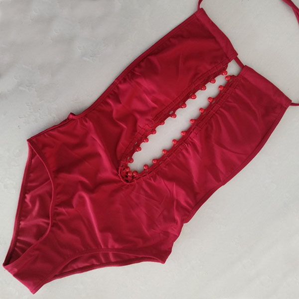 Sexy Black Deep V-neck Backless One Piece Swimwear Women