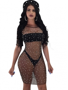 Sexy See Through Sheer Mesh Mini Dress black