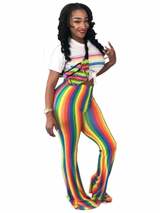 Women Flared High Waist Striped Pants