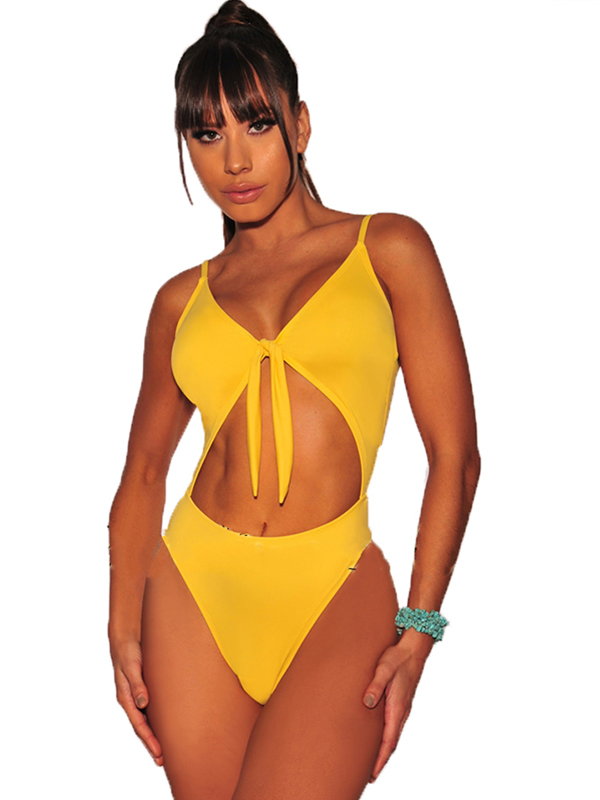 Sexy High Waist One Piece Swimwear Yellow
