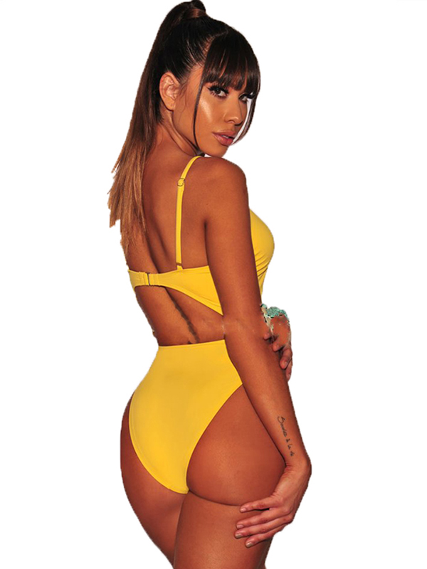 Sexy High Waist One Piece Swimwear Yellow
