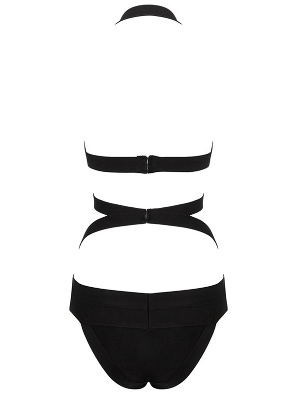 Sexy Halter One Piece Bandage swimwear Black