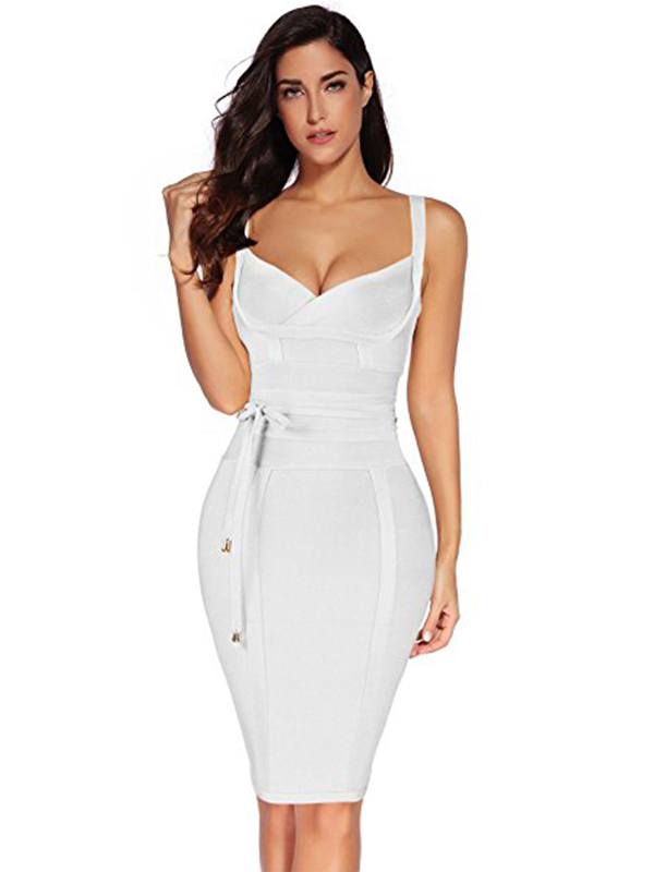 Spaghetti Strap Bodycon Bandage Dress White