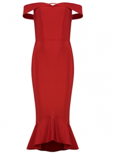 Sexy Backless Bandage Fishtail Dress Red 
