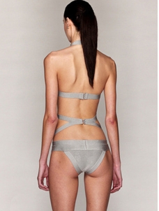 Sexy Halter One Piece Bandage swimwear Grey 
