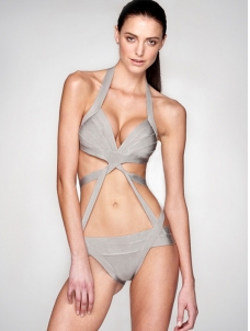 Sexy Halter One Piece Bandage swimwear Grey 