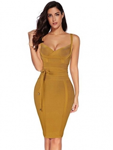 Spaghetti Strap Bodycon Bandage Dress Yellow