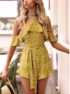 Women Dot Off Shoulder Ruffle Rompers