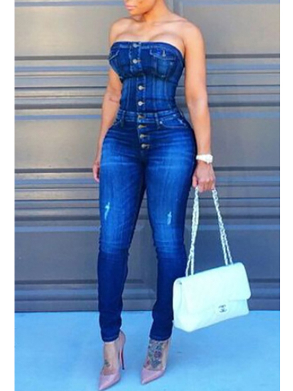 Blue Denim Bustier Jumpsuit