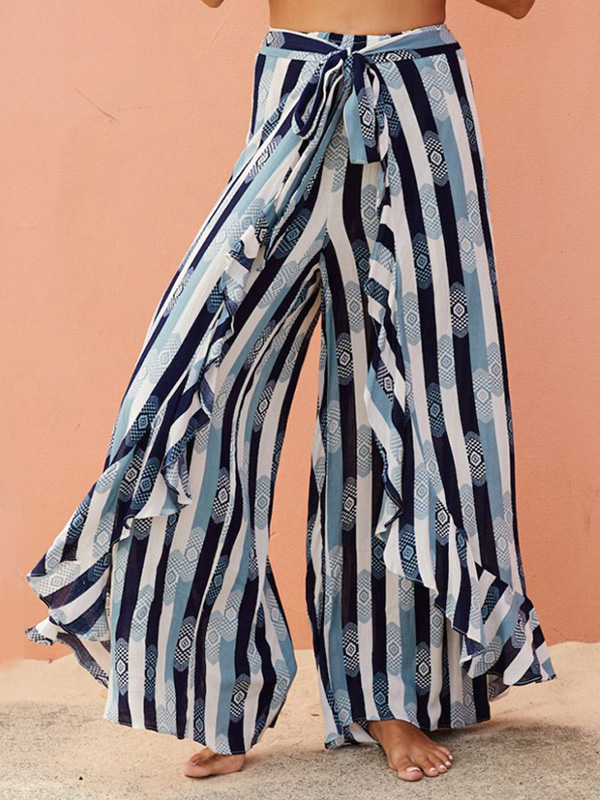 Stripe High Waist Women Wide Leg Pants