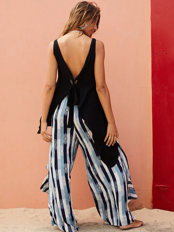 Stripe High Waist Women Wide Leg Pants