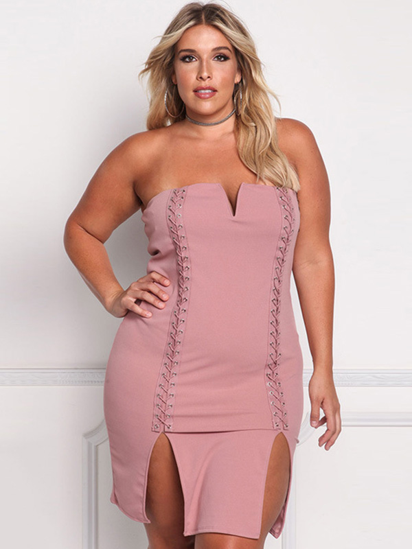 XL-3XL Off Shoulder Plus Size Dresses Pink 