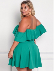 XL-3XL Off Shoulder Plus Size Dress Green