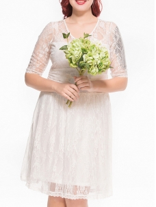 XL-8XL Plus Size Women Midi Dress White 