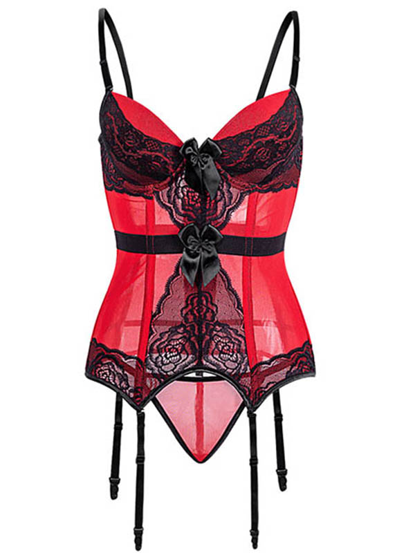 Sexy Women Straps Lace Bustier Red