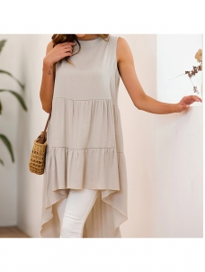 Black Beige High-Low Hem Sleeveless Bohemia Tunic Top For Women