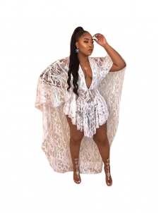 Black White Women Lace Summer Beach Salon