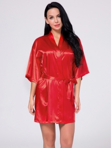Wrist Sleeve Length Frill Satin Gown With Belt