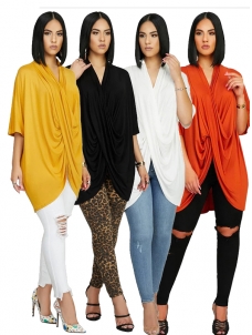 Women V Neck Short Sleeve Blouses