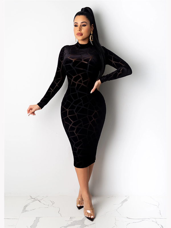 Women High Neck Midi Dress