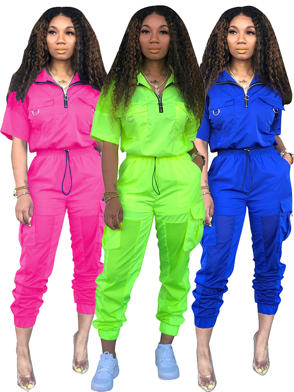 Women Zipper Short Sleeve Suits